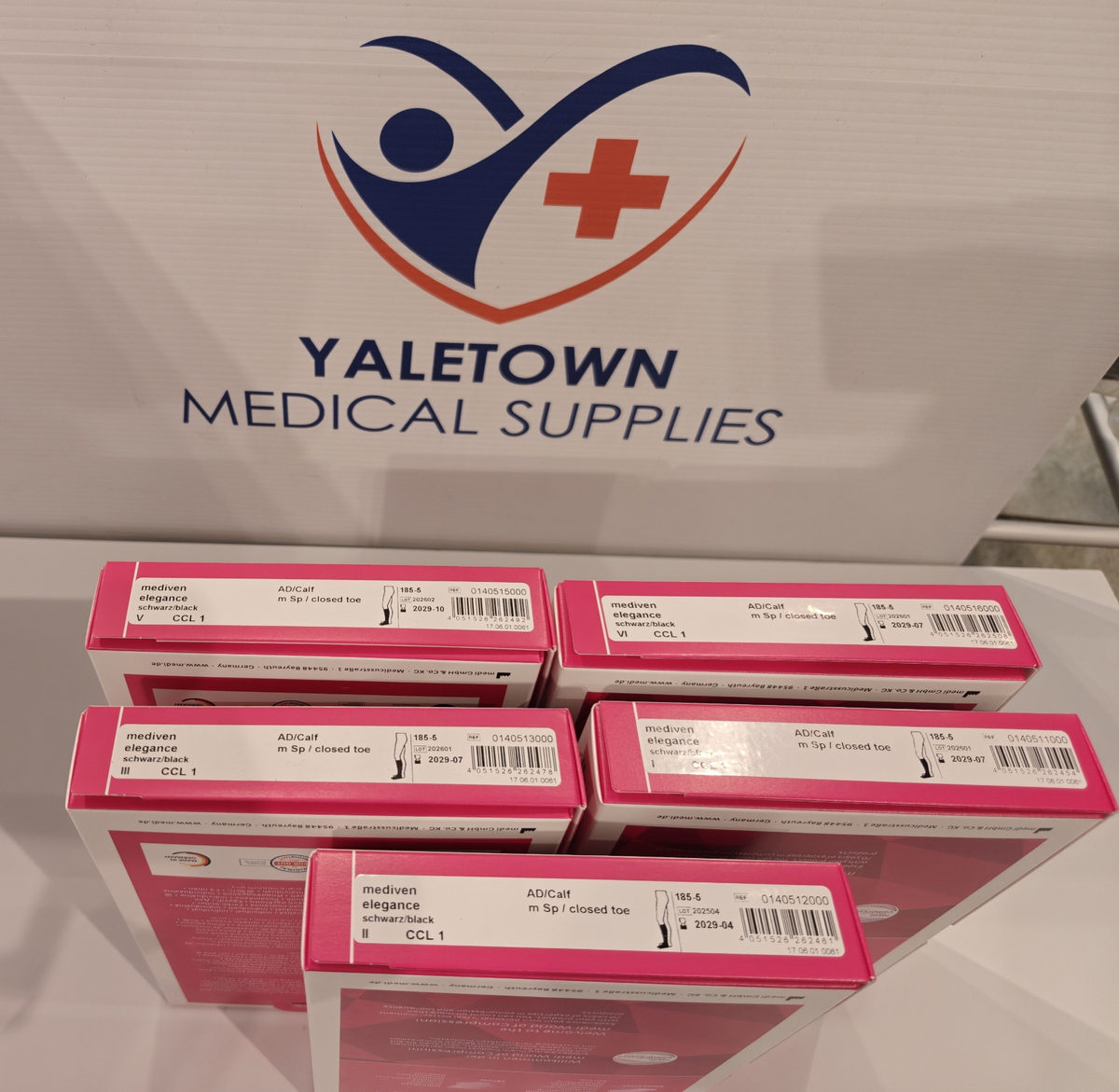 Sigvaris, Medi, and CEP compression socks in different mmHg levels at Yaletown Medical Supplies Vancouver