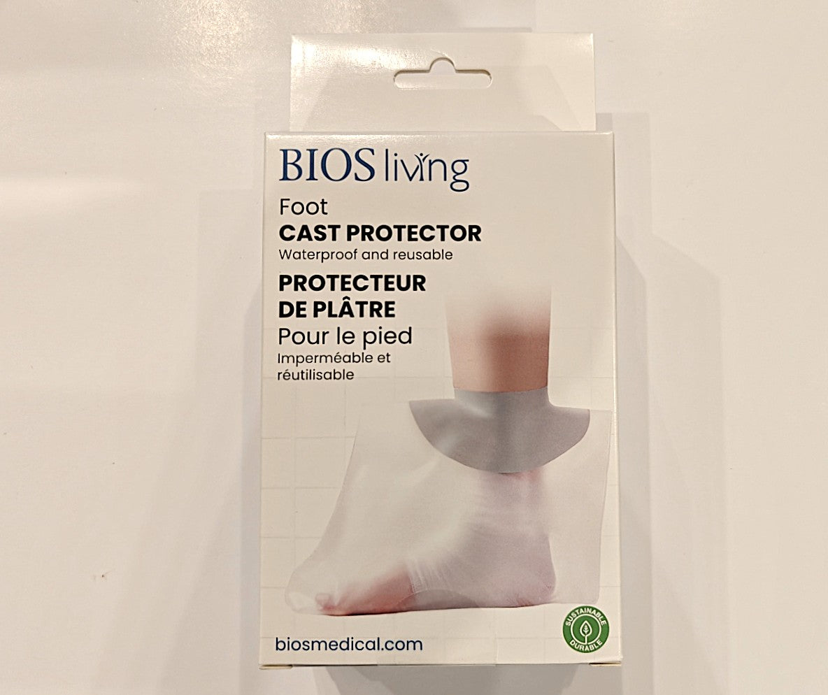 BIOS LF095 waterproof foot cast and bandage protector worn over a leg cast