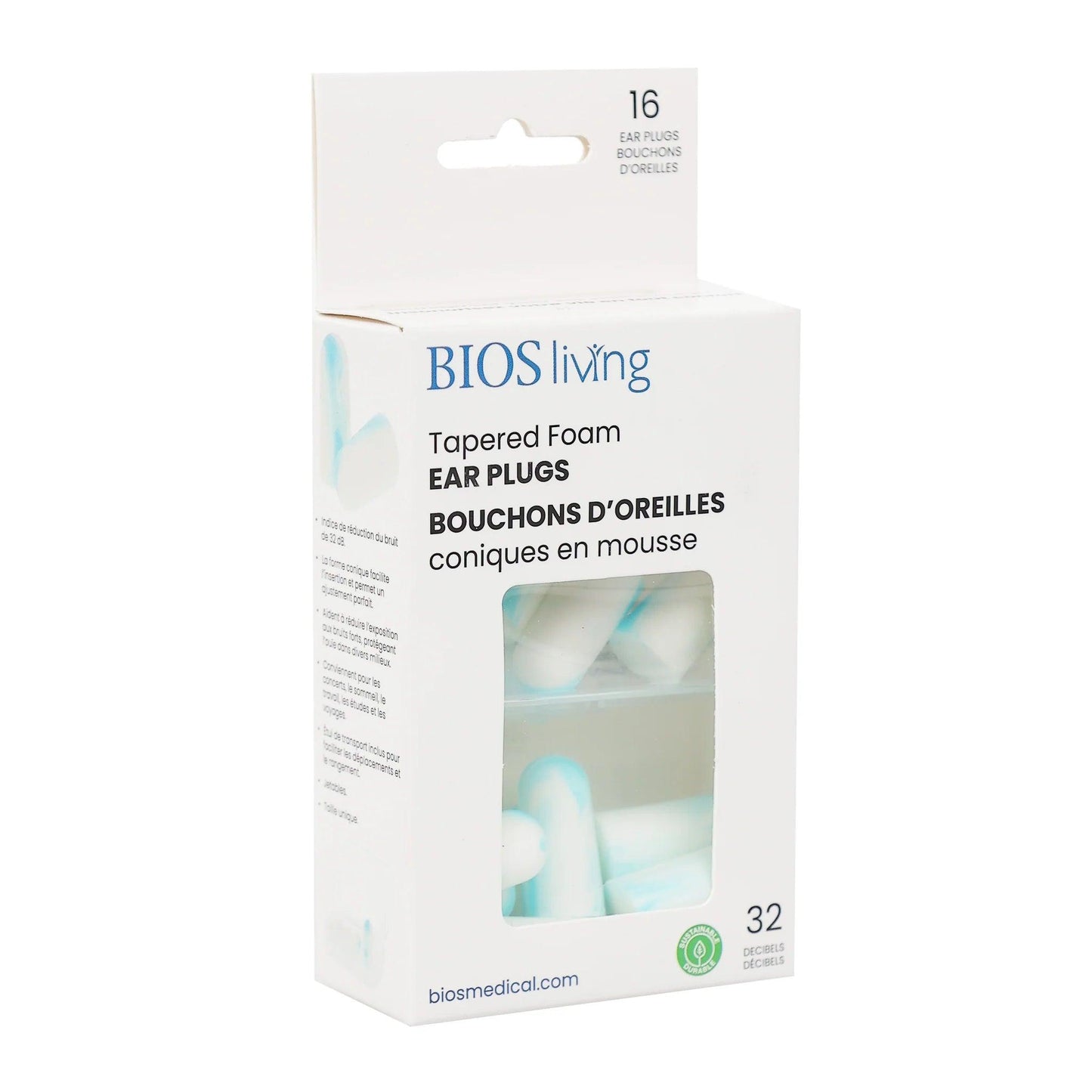 EAR PLUGS TAPERED FOAM 16 PC (BLUE/WHITE) 32DB