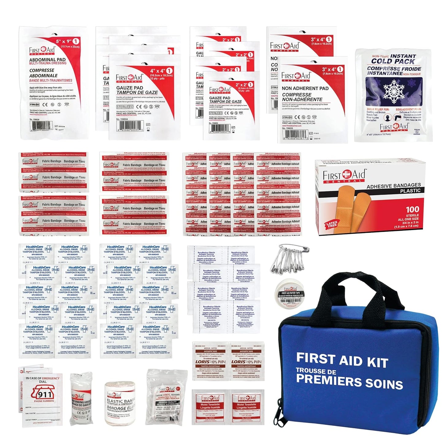 First Aid Kit For Home, Travel, and Work, 185 Pieces