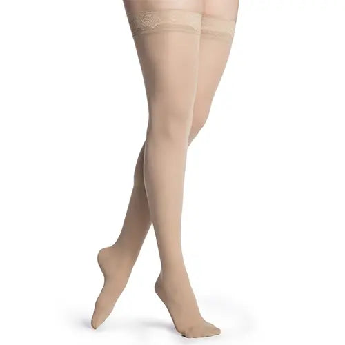 Sigvaris Style Sheer 750 thigh-high compression stockings with grip top 20-30 mmHg at Yaletown Medical Supplies Vancouver
