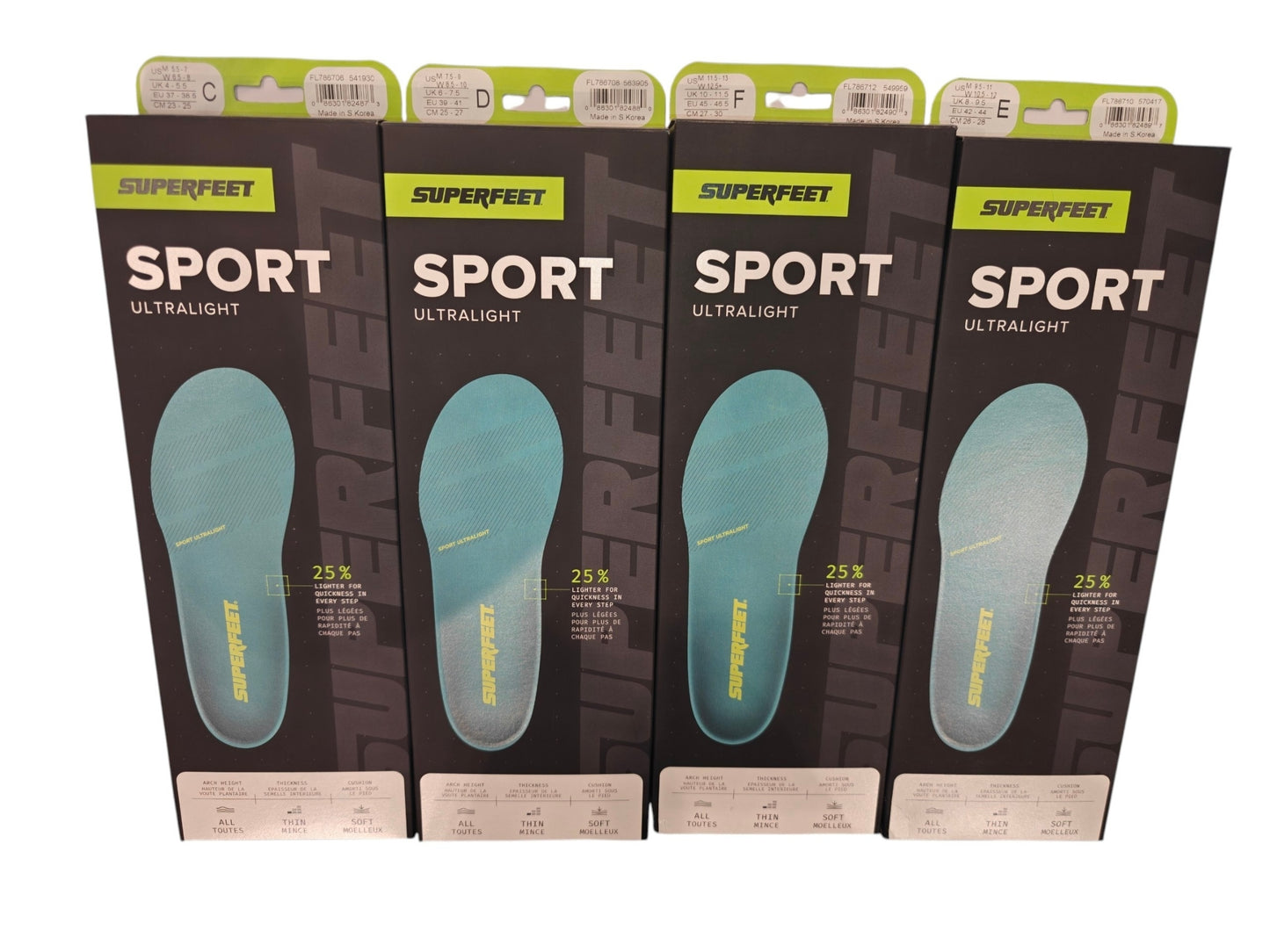 Superfeet Sport Ultralight Thin all-arch insoles for cleats and cycling shoes at Yaletown Medical Supplies