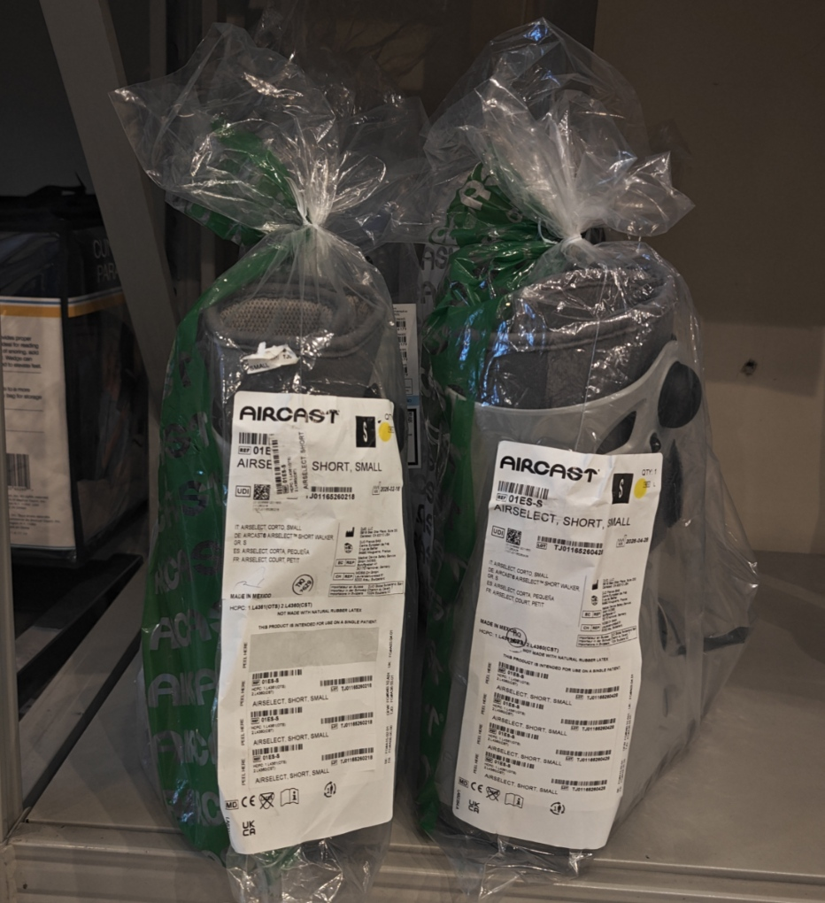 Aircast walking boot vs cast comparison at Yaletown Medical Supplies Vancouver