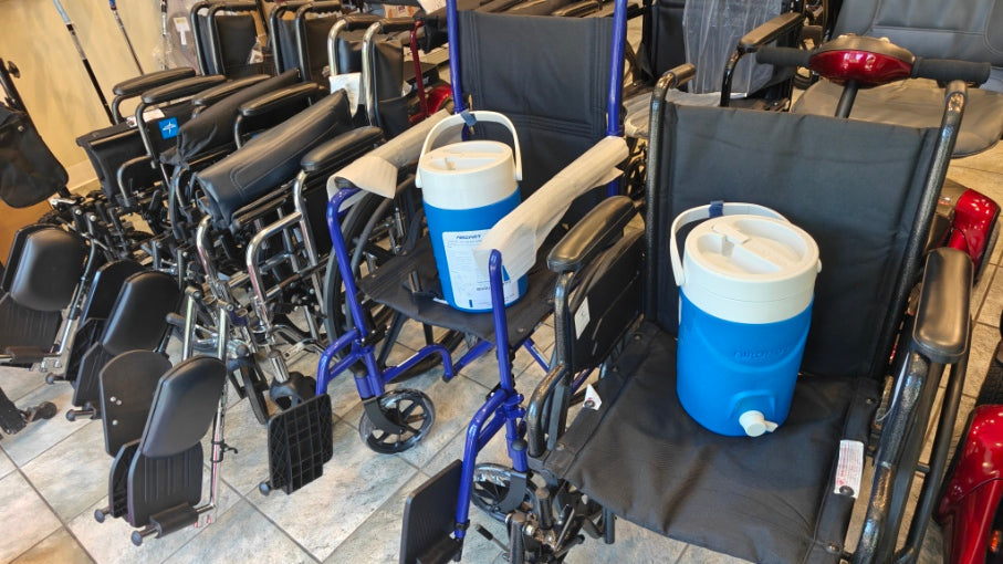 Post-surgery rental bundle at Yaletown Medical Supplies Vancouver — wheelchair, rollator, cryo cuff, knee walker