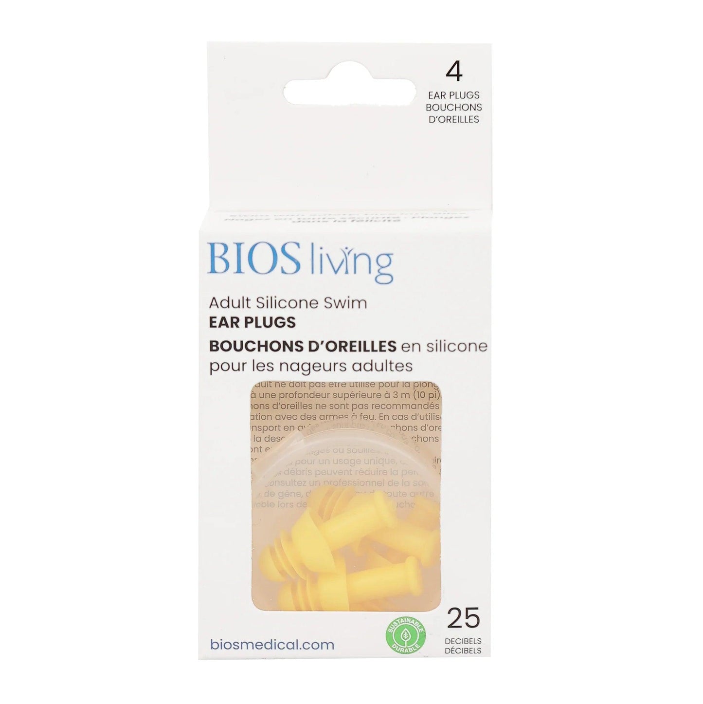 EAR PLUGS EP122 SILICONE SWIM ADULT 4PC (YELLOW) 25DB