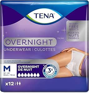 TENA Incontinence Underwear, Overnight Absorbency, Medium, 12 Count, white