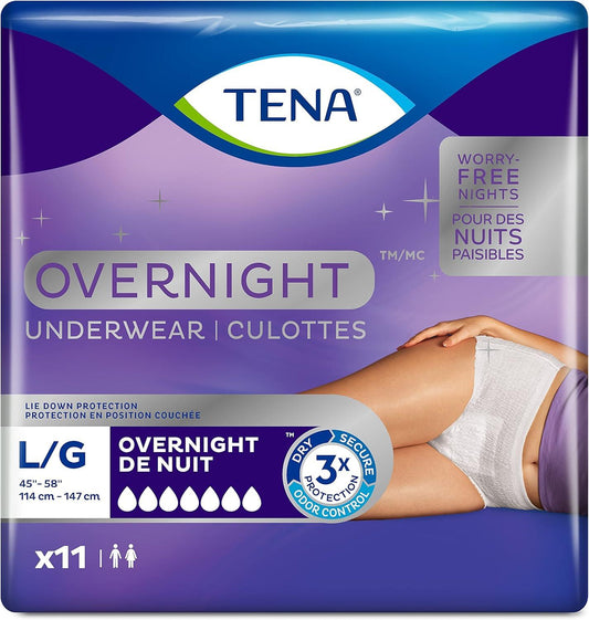 Tena Incontinence Underwear for Overnight, Unisex, Large, 11 Count