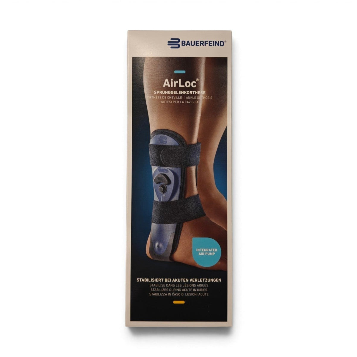 Bauerfeind AirLoc semi-rigid ankle stabilizer with air cushion pads for sprains and instability at Yaletown Medical Supplies Vancouver