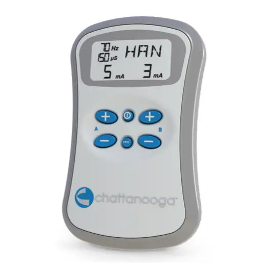 Chattanooga Primera TENS/NMES kit with carrying case, lead wires, and electrodes at Yaletown Medical Supplies Vancouver