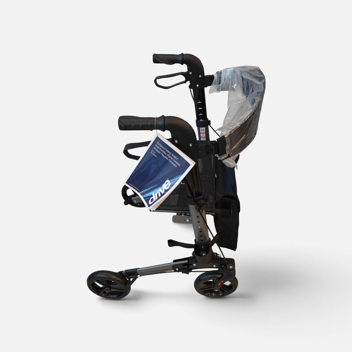 Drive Medical Compact Folding Rollator RTL10288BK with 8-inch wheels and seat at Yaletown Medical Supplies Vancouver