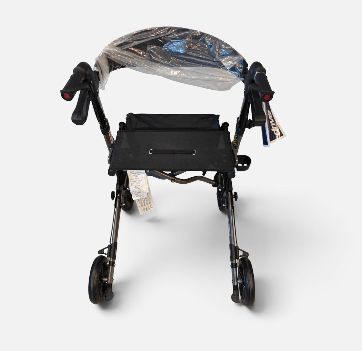 Drive Medical Compact Folding Rollator RTL10288BK with 8-inch wheels and seat at Yaletown Medical Supplies Vancouver