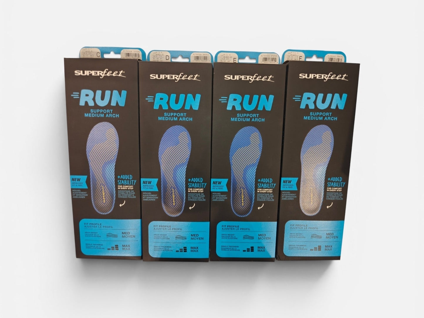 Superfeet Run Support Medium Arch insoles with maximum thickness at Yaletown Medical Supplies